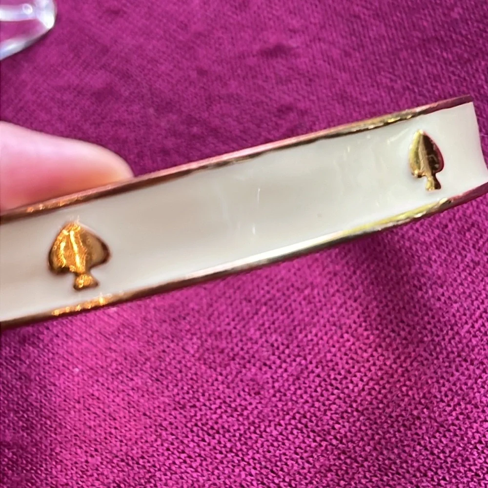 Kate Spade cream enamel gold tone metal bangle cuff bracelet - Picture 6 of 12